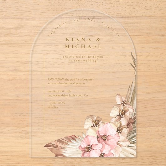 Invitations En Acrylique Boho Oasis Mariage Transparent ID959 (Recto)