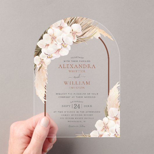 Invitations En Acrylique Boho Pampas Grass Floral Arch Mariage (In situ (ordinateur de poche))