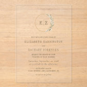 Invitations En Acrylique Boho Pampas Grass Monogramme Wreath Mariage beige (Recto)