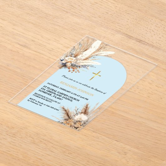 Invitations En Acrylique Boho Pampas Grass Rainbow Boy Baptême Christening (Poser)
