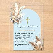 Invitations En Acrylique Boho Pampas Grass Rainbow Boy Baptême Christening (Recto)