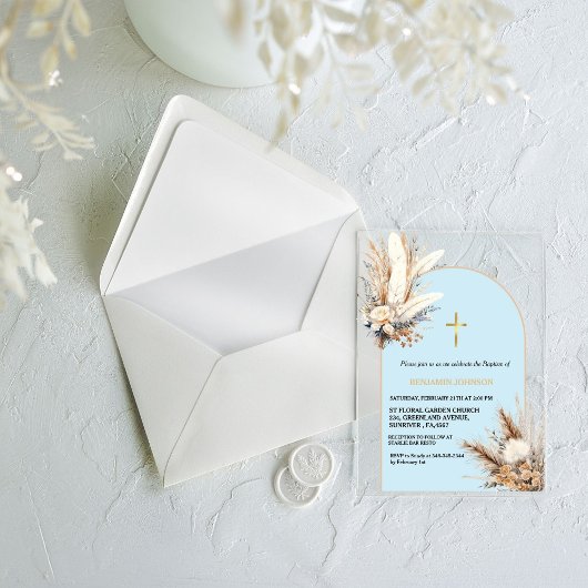 Invitations En Acrylique Boho Pampas Grass Rainbow Boy Baptême Christening
