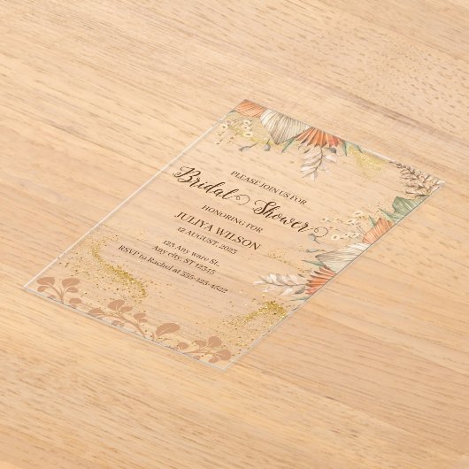 Invitations En Acrylique Boho pampas herbe douche nuptiale (Poser)