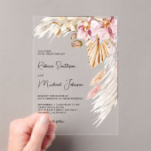 Invitations En Acrylique Boho Pampas Pink Orchid Floral Wedding (In situ (ordinateur de poche))