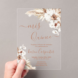 Invitations En Acrylique Boho Pampas Quinceanera acrylique