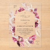 Invitations En Acrylique Boho Pampas rose Mariage de laiton (Recto)