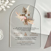 Invitations En Acrylique Boho Pampas Wood Cross Catholic Wedding