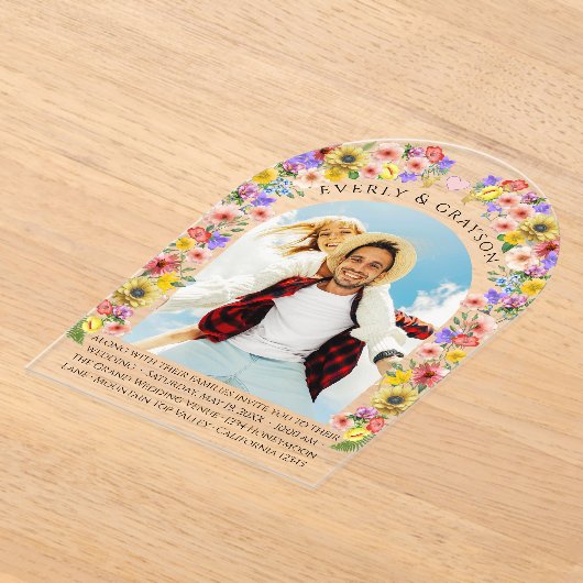 Invitations En Acrylique Boho Photo Arch Fleur sauvage Bloom Mariage (Poser)