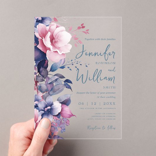 Invitations En Acrylique Boho Purple Floral Mariage Typographie de script (In situ (ordinateur de poche))