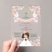 Invitations En Acrylique Boho Rose Floral Girl Première Sainte Communion (In situ (ordinateur de poche))
