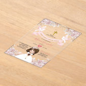 Invitations En Acrylique Boho Rose Floral Girl Première Sainte Communion (Poser)