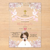 Invitations En Acrylique Boho Rose Floral Girl Première Sainte Communion (Recto)