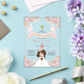 Invitations En Acrylique Boho Rose Floral Girl Première Sainte Communion (Insitu (Mariage))