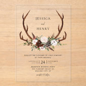 Invitations En Acrylique Boho Rustic Floral Antlers Mariage (Recto)