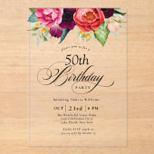 Invitations En Acrylique Boho Rustic Watercolor Floral 50e fête d'anniversa (Recto)
