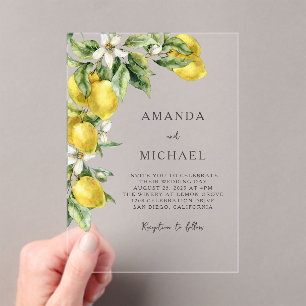 Invitations En Acrylique Boho rustique Aquarelle Citrons Citrus Mariage