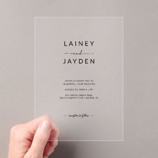 Invitations En Acrylique Boho Simple Elegant Mariage Script Clear (In situ (ordinateur de poche))