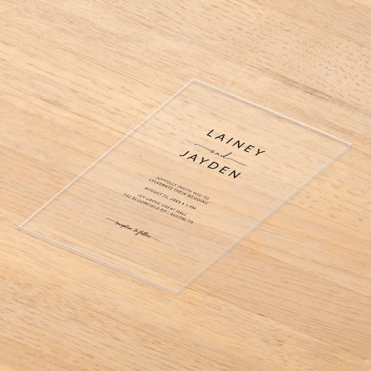Invitations En Acrylique Boho Simple Elegant Mariage Script Clear (Poser)