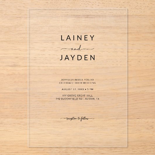 Invitations En Acrylique Boho Simple Elegant Mariage Script Clear (Recto)