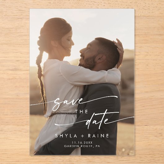 Invitations En Acrylique Boho Simple Photo Acrylique Mariage Enregistrer la (Recto)