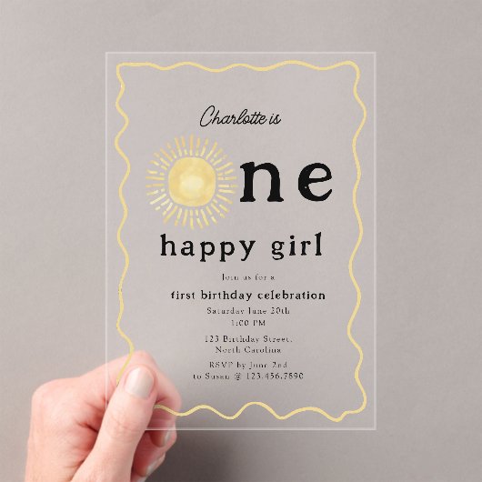 Invitations En Acrylique Boho Sunshine premier anniversaire une joyeuse fil (In situ (ordinateur de poche))