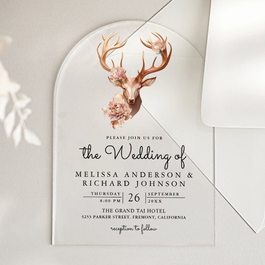 Invitations En Acrylique Boho Terracotta Floral Deer Wedding