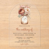 Invitations En Acrylique Boho Terracotta Floral Mason Jar Wedding (Recto)