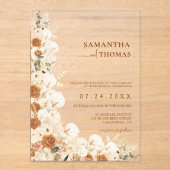 Invitations En Acrylique Boho Terracotta Rose & Pampas Grass Mariage (Recto)