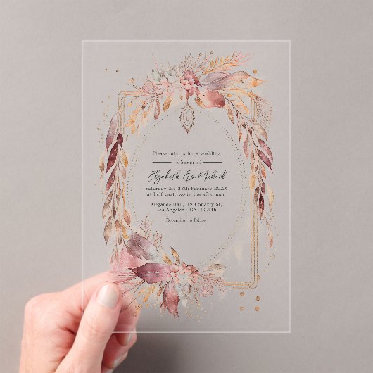 Invitations En Acrylique Boho transparent Floral Mariage occidental (In situ (ordinateur de poche))