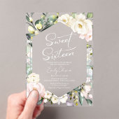 Invitations En Acrylique Boho Vert Floral Frame Sweet 16 (In situ (ordinateur de poche))