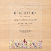 Invitations En Acrylique Boho Watercolor Fleur sauvage Graduation Party (Recto)