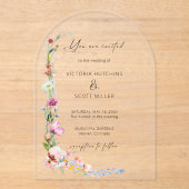 Invitations En Acrylique Boho Watercolor Wildflower Calligraphy Wedding (Recto)