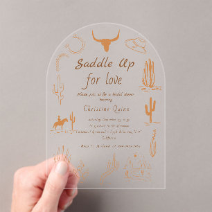 Invitations En Acrylique Boho Western Saddup Cowboy douche nuptiale
