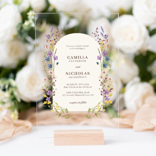 Invitations En Acrylique Boho Whimsical Fleur sauvage Arch Mariage