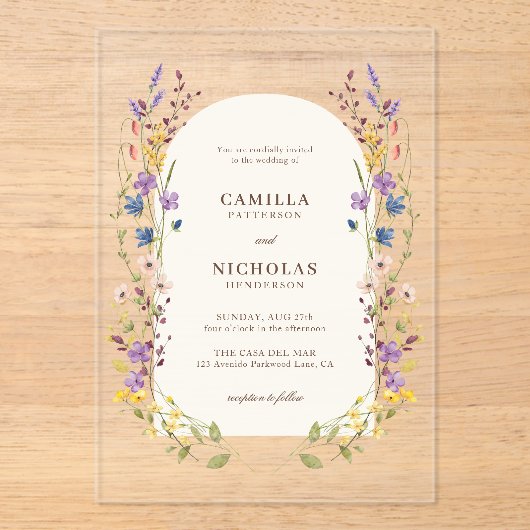 Invitations En Acrylique Boho Whimsical Fleur sauvage Arch Mariage (Recto)