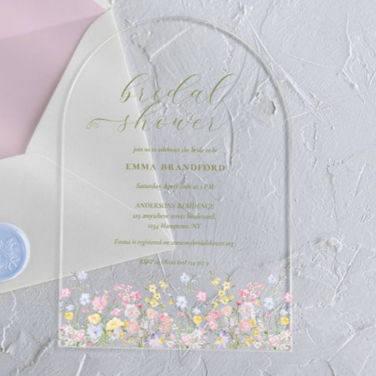 Invitations En Acrylique Boho Wildflower Elegant Bridal Shower