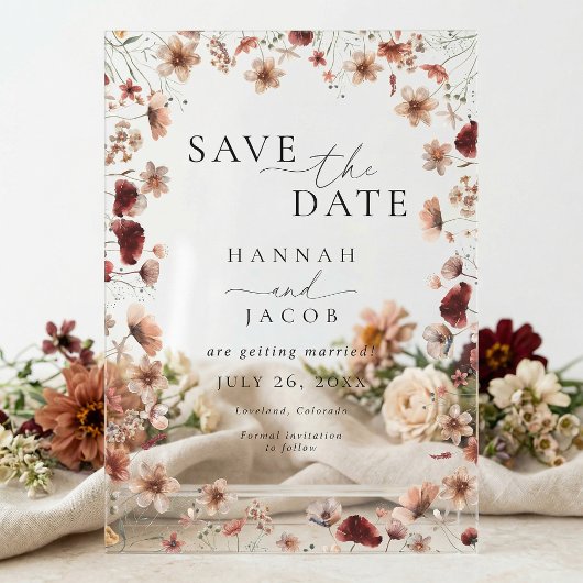Invitations En Acrylique Boho Wildflower Floral Wedding Save the Date