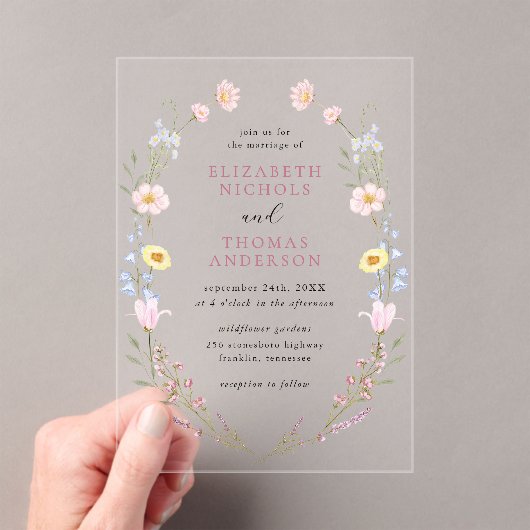 Invitations En Acrylique Boho Wildflower Garden Wreath Wedding (In situ (ordinateur de poche))