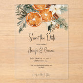 Invitations En Acrylique Boho Winter Greenery dry oranges Save the date (Recto)
