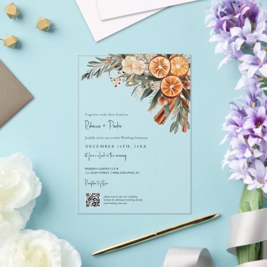 Invitations En Acrylique Boho Winter Wedding Qr code RSVP all in one (Insitu (Mariage))