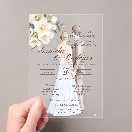 Invitations En Acrylique Boho with bride and groom wedding (In situ (ordinateur de poche))
