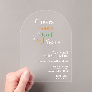 Invitations En Acrylique Boire un coup de golf pour un 40e anniversaire