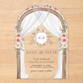 Invitations En Acrylique Bois Floral Monogramme Canopée Mariage Enregistrer (Recto)