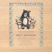 Invitations En Acrylique Boissons Animaux forestiers Baby shower neutre pou (Recto)