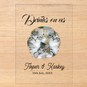 Invitations En Acrylique Boissons offertes bar ouvert photo de mariage coup