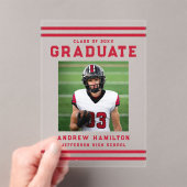 Invitations En Acrylique Bold Red Stripes Athletic Photo Graduation (In situ (ordinateur de poche))