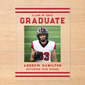 Invitations En Acrylique Bold Red Stripes Athletic Photo Graduation (Recto)