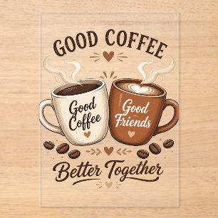 Invitations En Acrylique Bon café, bons amis avec deux tasses à café
