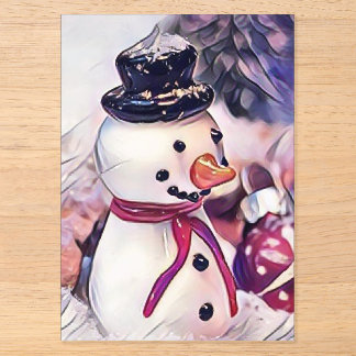 Invitations En Acrylique Bonhomme de neige vintage dans le dessin de neige