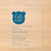 Invitations En Acrylique Bonjour Baby shower bébé ours (Recto)